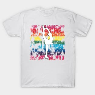 Figure Skating Silhouette on a Rainbow Pride Graphic Background T-Shirt